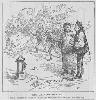 "The Chinese Puzzled" 15 May1886, by Thomas Nast. Source Walfred