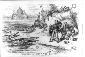 The American River Ganges, Harper's Weekly, September, 1871 by Thomas Nast. Original image of Nast's most famous anti-Catholic image, Tweed was safely out of the picture,literally and figuratively when the image was republished on 8 May, 1875 along with other minor modifications. Library of Congress