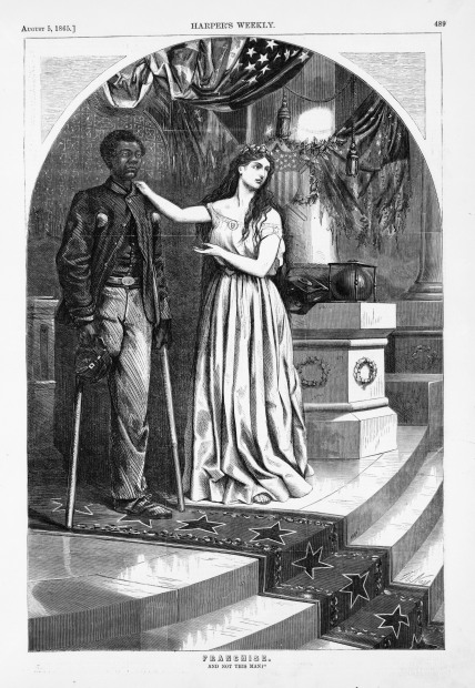 And not this man? Columbia argues for Civil Rights for a wounded African American veteran. Harper's Weekly, August 5, 1859. Library of Congress