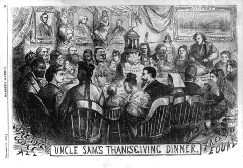 Uncle Sam's Thanksgiving Dinner, 20 November, 1869, by Thomas Nast, Harper's Weekly, Source: Library of Congress